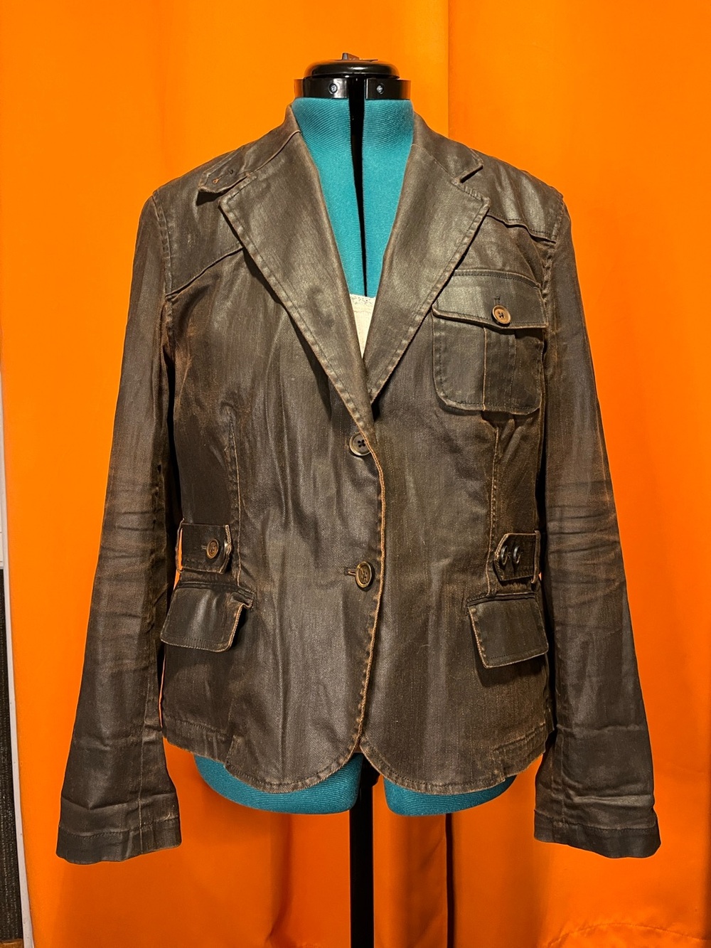 Lauren Jeans Co waxed denim blazer size large.